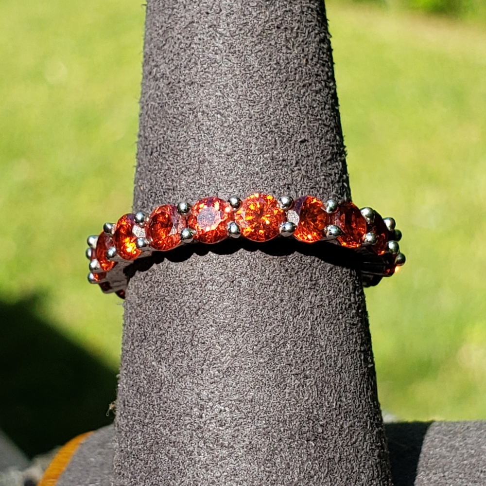 Eternity Orange Crystal Band. 925 Silver. Size 8.